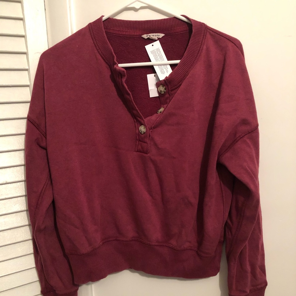 american eagle maroon-colored button up sweater